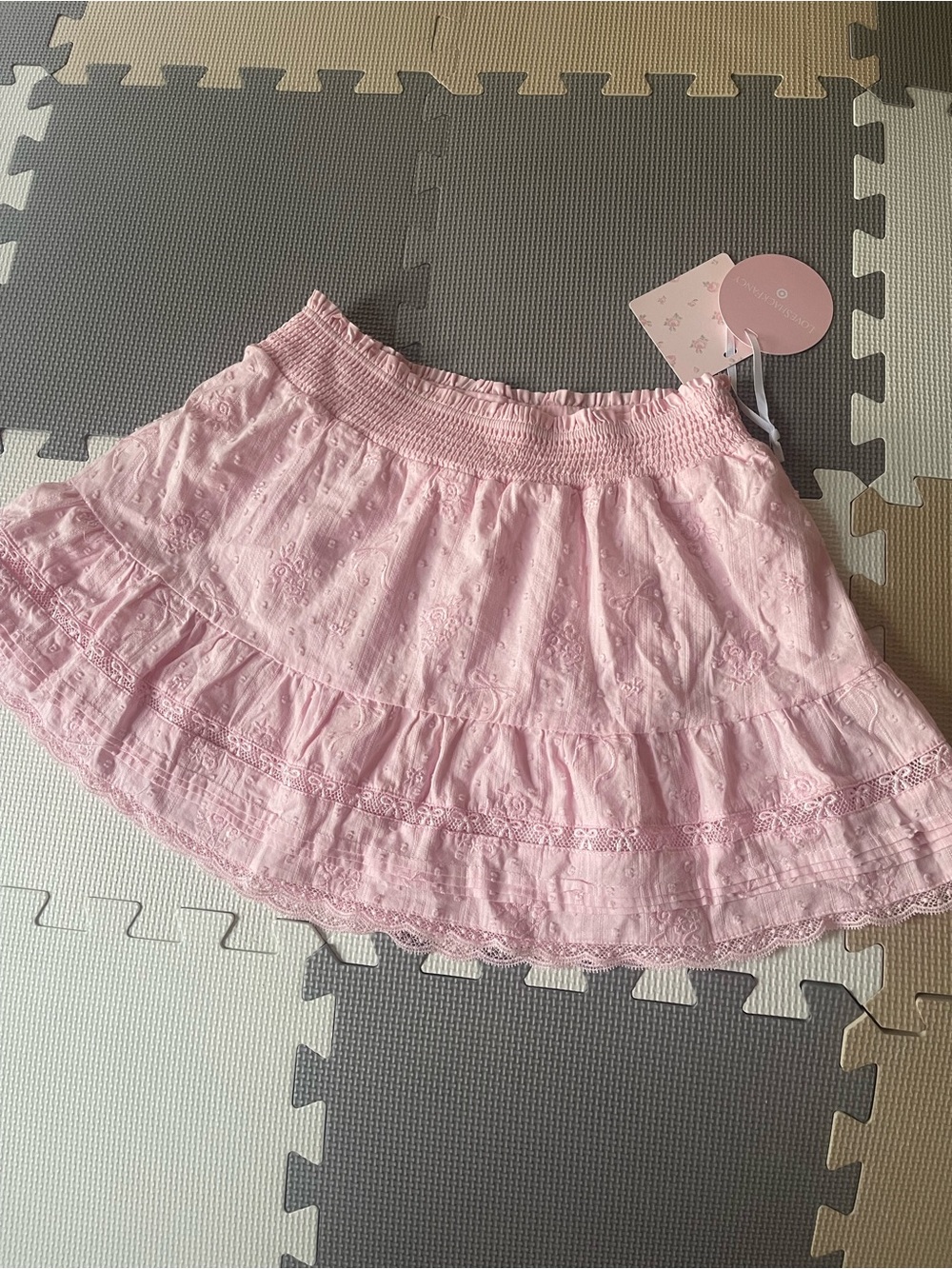 LoveShackFancy Light Pink Embroidered Smocked Waist Skirt, girl’s size 16